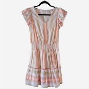 Vineyard Vines Striped Tiered Dress XS Summer Sundress Pink Cream Smocked Short